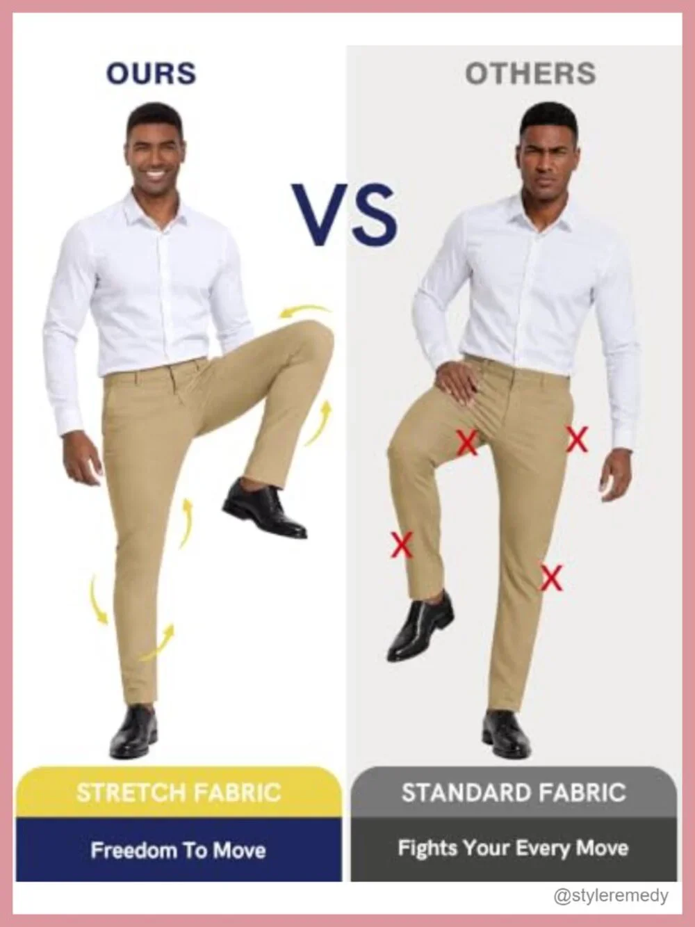 Men's Slim Fit Stretch Dress Pants 4-Way Lightweight Breathable Tapered Golf